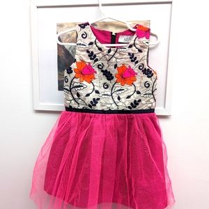 3T/4T formal dress hot pink with black, orange+ pink embroidery